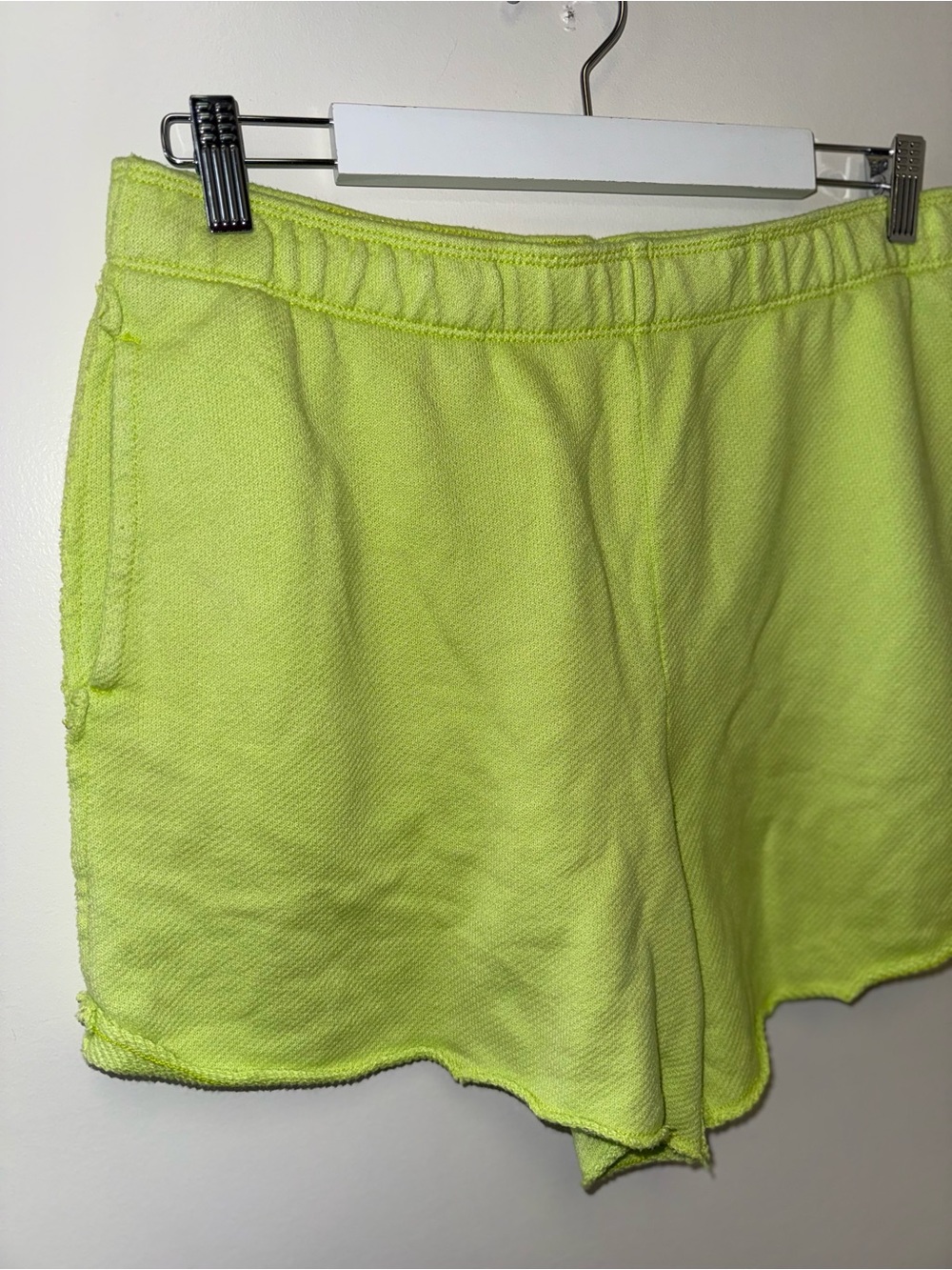 Aerie (Large) Neon Green Cut Off Sweat Shorts with Pockets - Picture 3 of 5